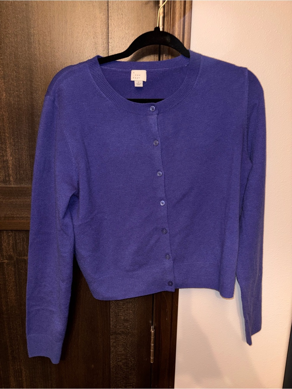 a new day Cropped Crewneck Button Cardigan - Cobalt Blue